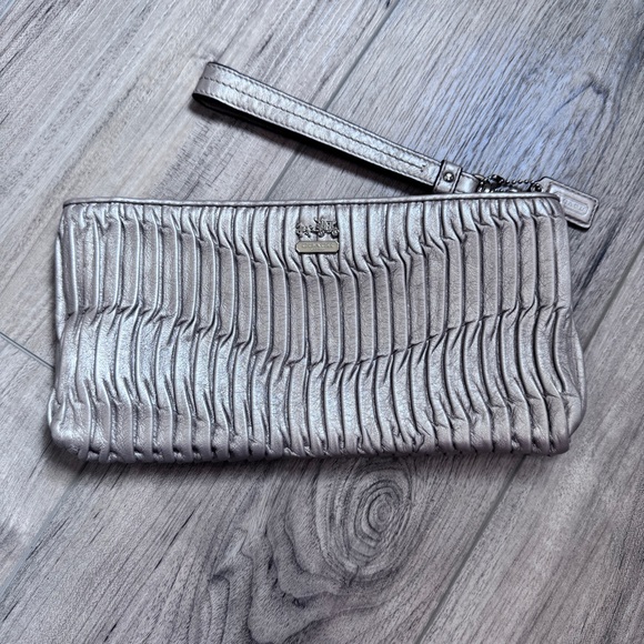Coach Madison Gathered Leather Zip Clutch Wristlet, Silver style number 46914 - Picture 1 of 10